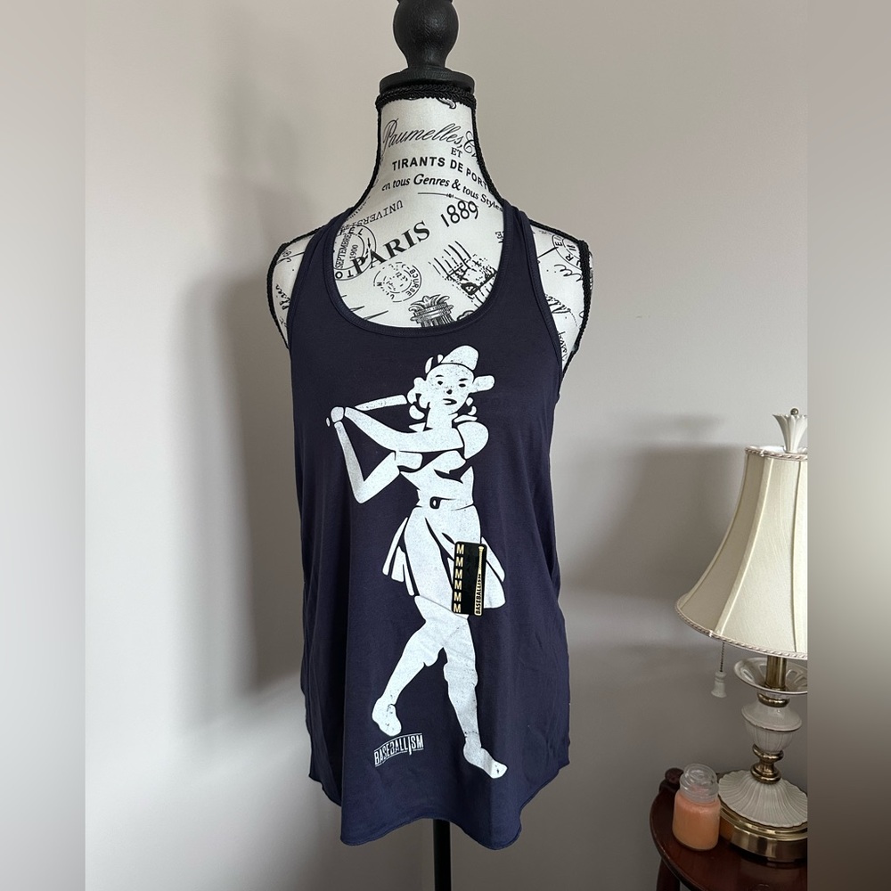 Navy Graphic Baseball Tank Top